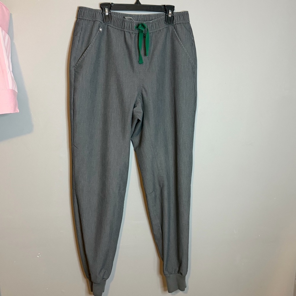 Figs Gray Scrub Joggers with Green Drawstring